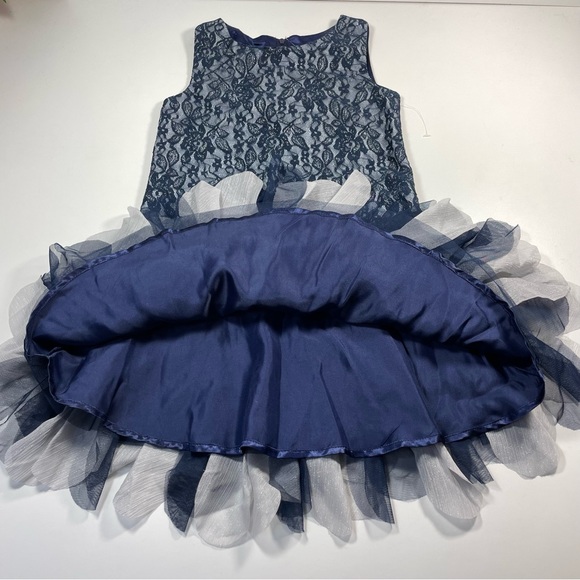 NWOT Blue Glittery Lace Dress Scallop Sweep - Picture 7 of 9